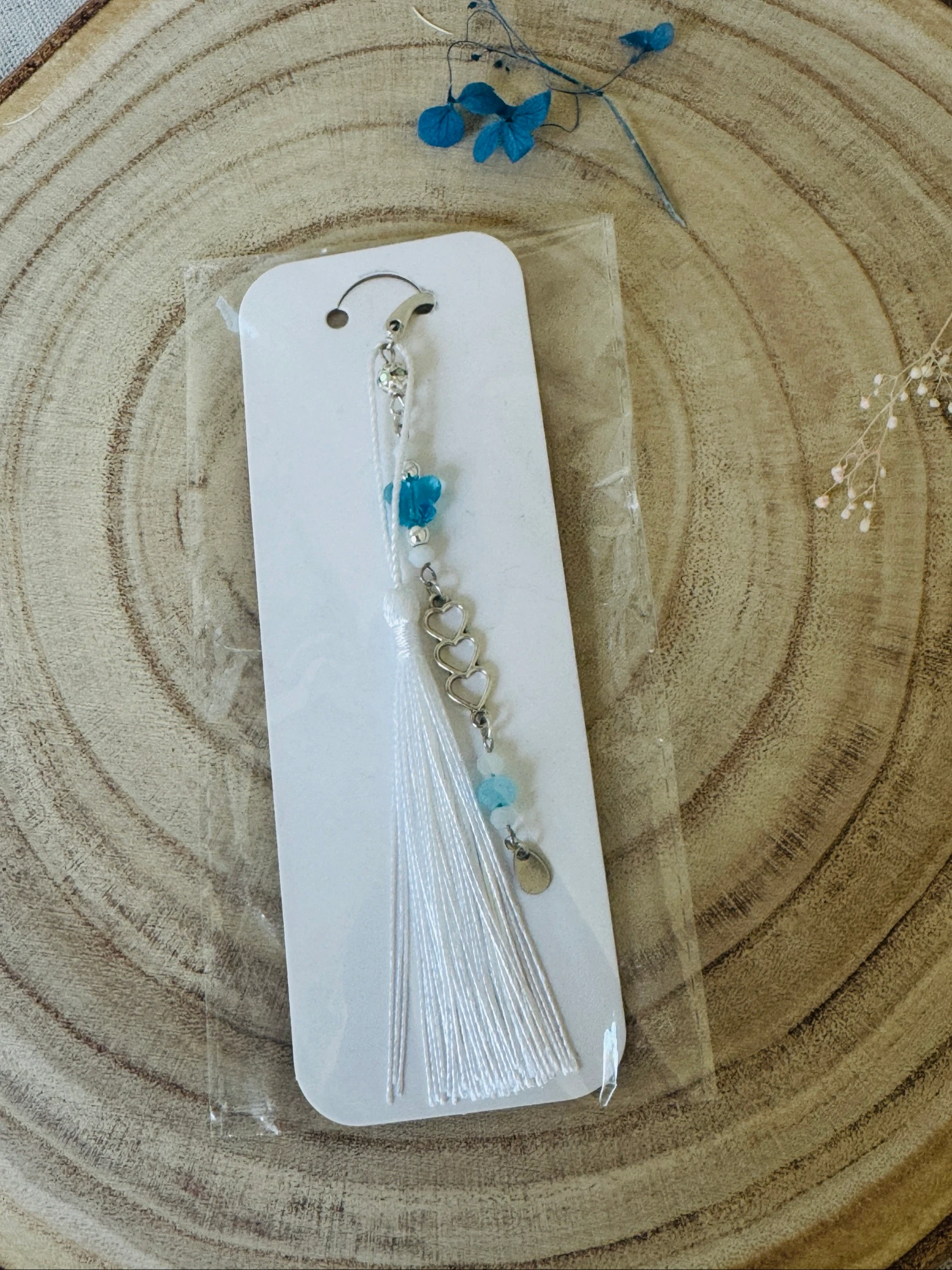 Marque-page fait main blanc & turquoise – photo 6